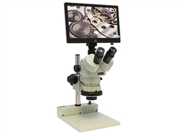 Aven 26800B-385 - Microscopio Trinocular Con Zoom Estéreo SPZV-50 [6.75x-50x] En Soporte De Poste Con Monitor / Cámara Integrados Y Luz LED