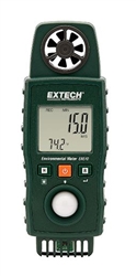 Extech EN510 - Medidor ambiental 10 en 1 Mide la velocidad del aire, el flujo de aire, la temperatura del aire, la temperatura tipo K, el índice de calor, la humedad, el bulbo húmedo, el punto de rocío, la sensación térmica y el nivel de luz