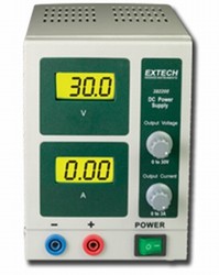 Extech 382200 - Fuente de alimentación eléctrica de CC de salida única de 30 V/1 A Suministro eléctrico CC digital de voltaje/corriente constante con pantalla LCD doble
