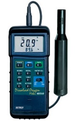 Extech 407510 - Medidor de oxígeno disuelto para trabajos pesados con interfaz de PC Pantalla doble de temperatura y concentración de oxígeno